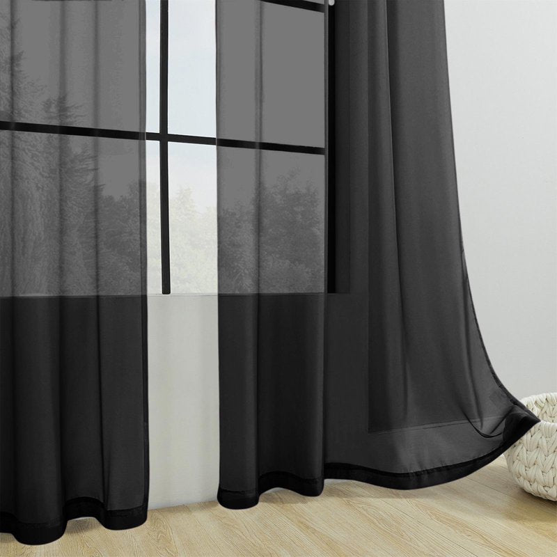 Light Filtering Polyester Window Curtain with Rod Pocket - Semi-Sheer Panel for Living Room and Bedroom