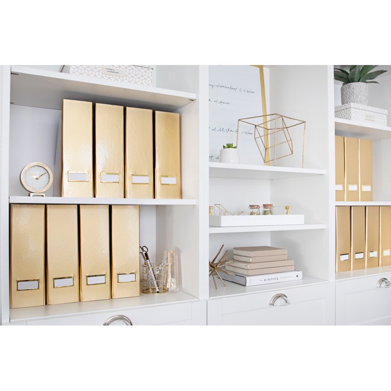 Gold Foldable Magazine File Holder Set of 4 - Desk & Office Organizer