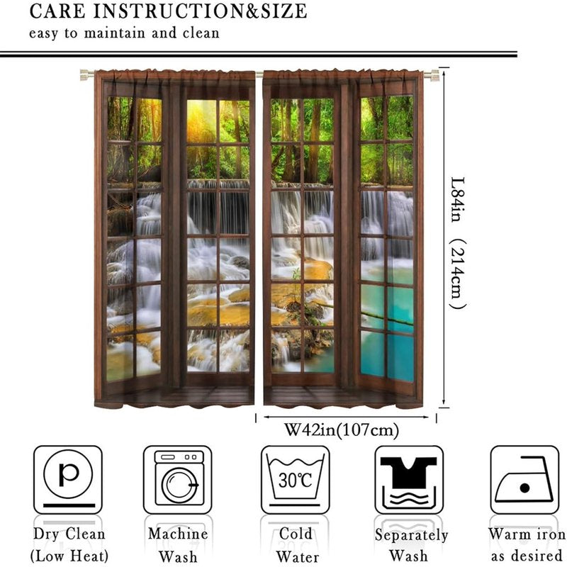 Rustic Forest Landscape Waterfall Curtains - Soundproof Window Drapes for Bedroom & Living Room