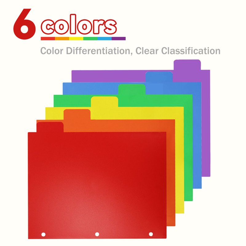 Multicolor 24-Pack Plastic Binder Dividers with Tabs and Front Pocket for 3 Ring Binders