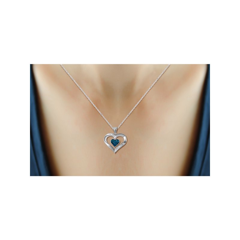 Sterling Silver Heart Necklace with White Diamonds - 1/5 Carat Pendant for Women, 18 Inch Rope Chain