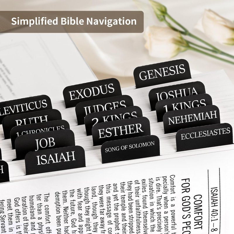 Bible Tabs for Study Bible - Large Print Repositionable Index Labels - Black