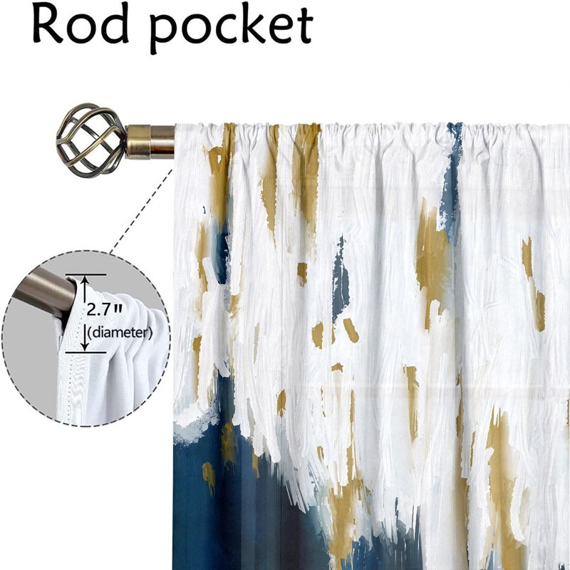 Light-Filtering Curtains Set of 2 - Modern Navy Blue & White Abstract Design