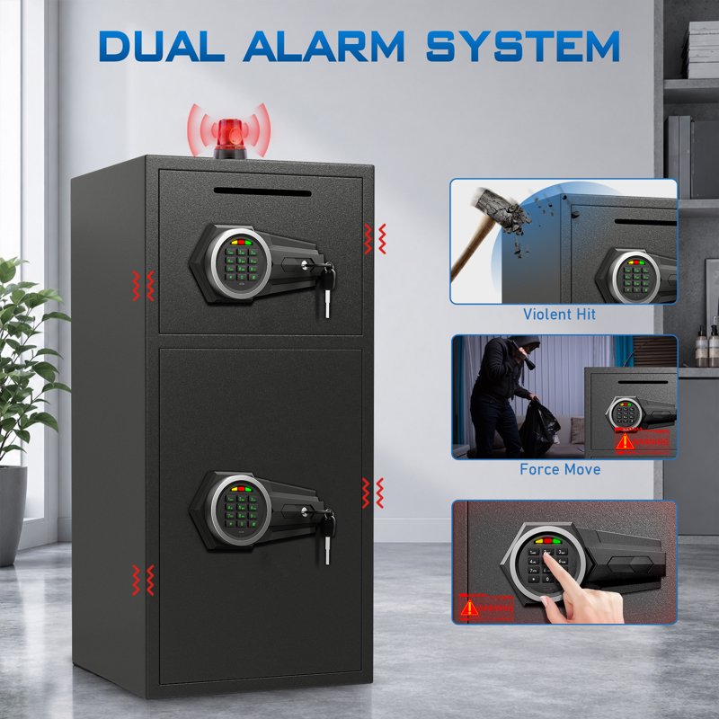 Large Digital Fireproof Waterproof Home Safe Box with Dual Alarm & Deposit Slot