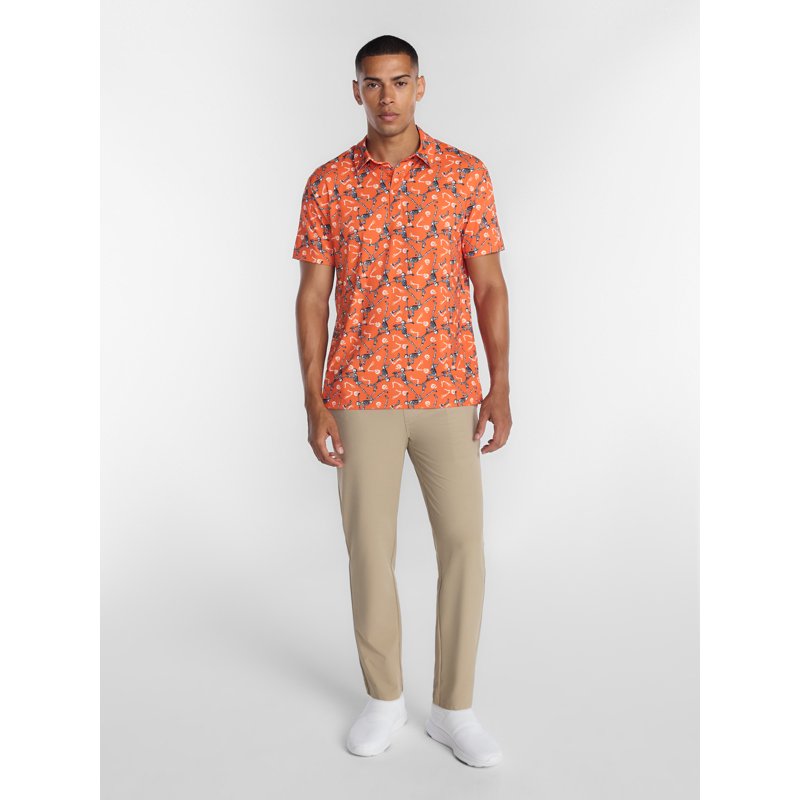 Halloween Skeleton Golf Polo Shirt for Men - Spooky Skeleton Print Performance Polo