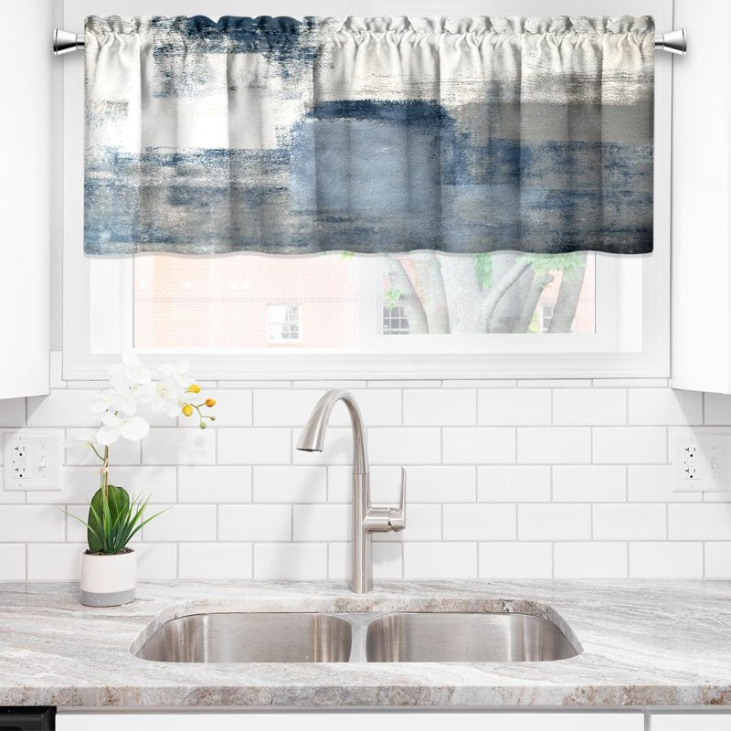 Modern Abstract Window Valance Curtains for Kitchen & Living Room, 18x52 Inch