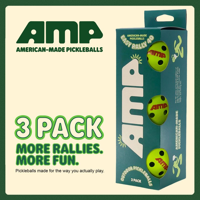 50-Pack AMP Easy Rally 40 Outdoor Pickleballs - Neon Yellow-Green, 40-Hole
