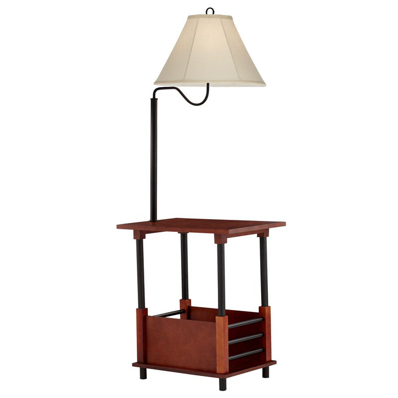 Rustic Farmhouse Floor Lamp with End Table and Swing Arm - 55" Tall Open Crate Design