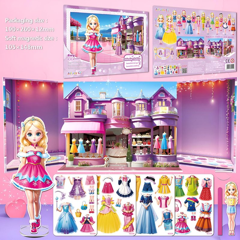 Magnetic Princess Dress-Up Paper Dolls Playset for Kids - Travel Toy & Costume Play