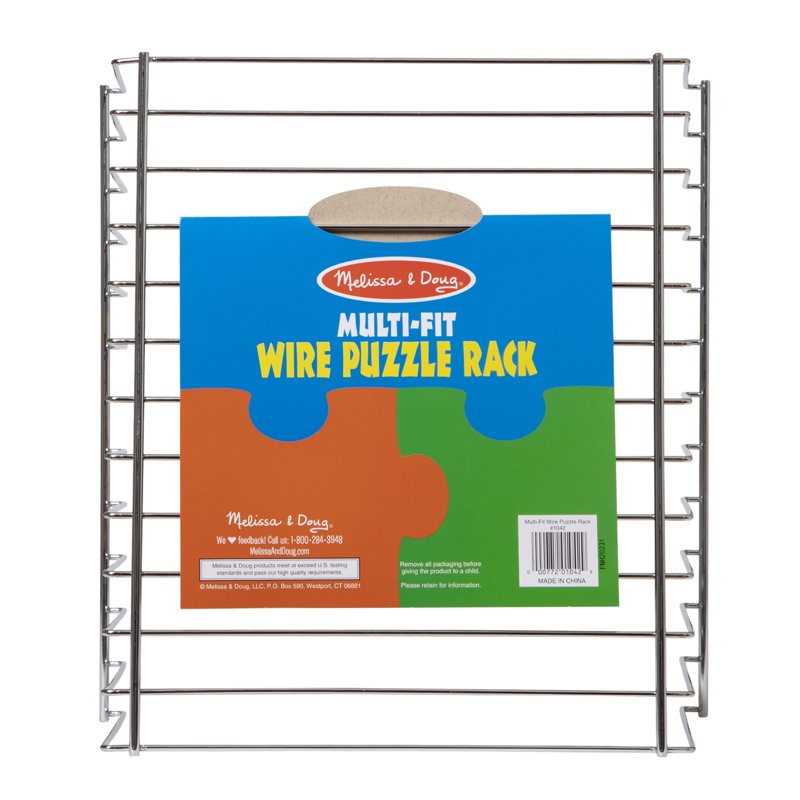 Multi-Fit Metal Puzzle Rack - Holds 12 Wooden & Peg Puzzles, 12 Inch Wide