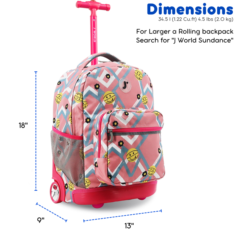 Kids Rolling Backpack 18 Inch School & Travel Bag with Organizer and Water Bottle Pockets