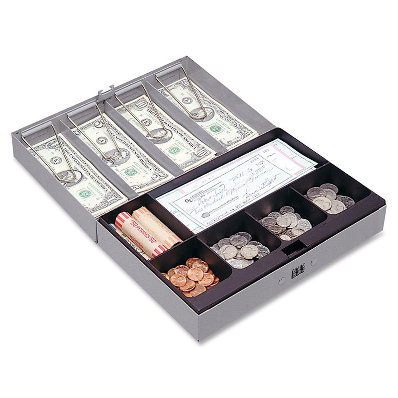 Steel Combination Lock Cash Box with Removable Tray - Gray