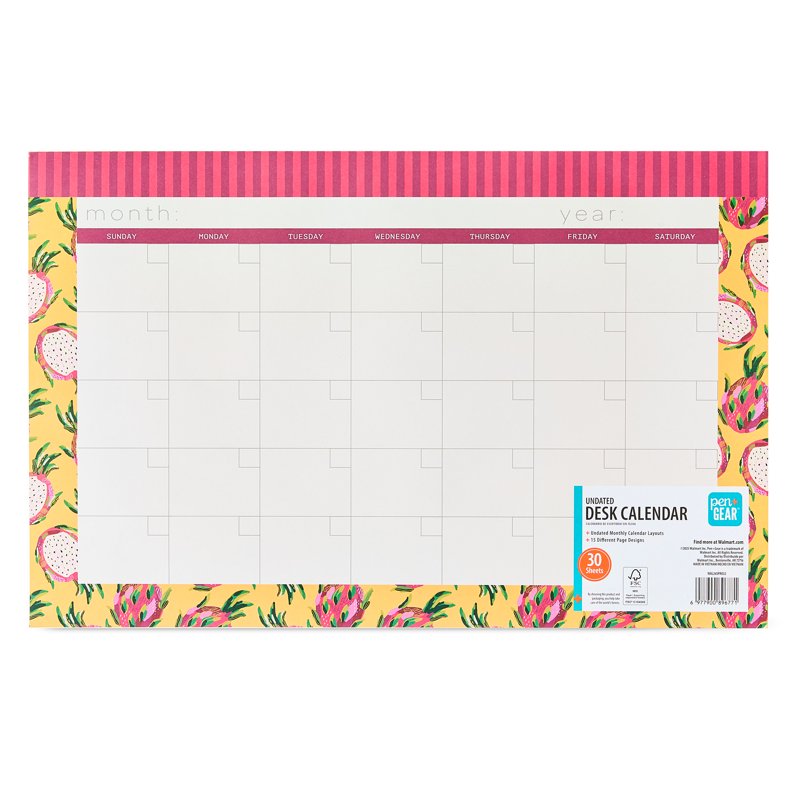 Undated Desk Planner Pad with Colorful Fruit Themes, 17x11 Inches, 30 Sheets