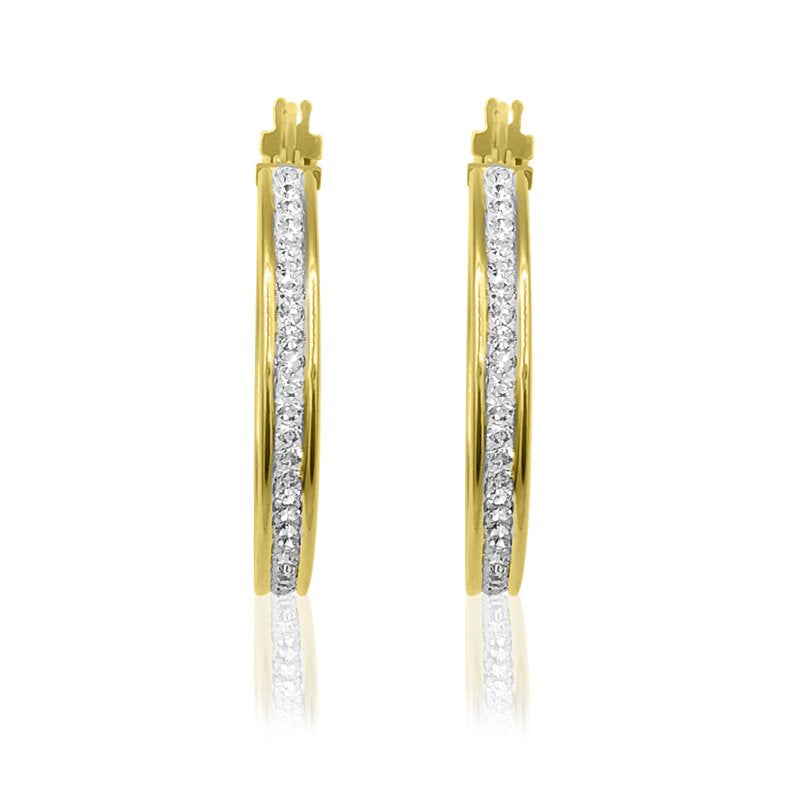 14K Gold Plated Sterling Silver Hoop Earrings with Crystals - Women's Classic Round Jewelry