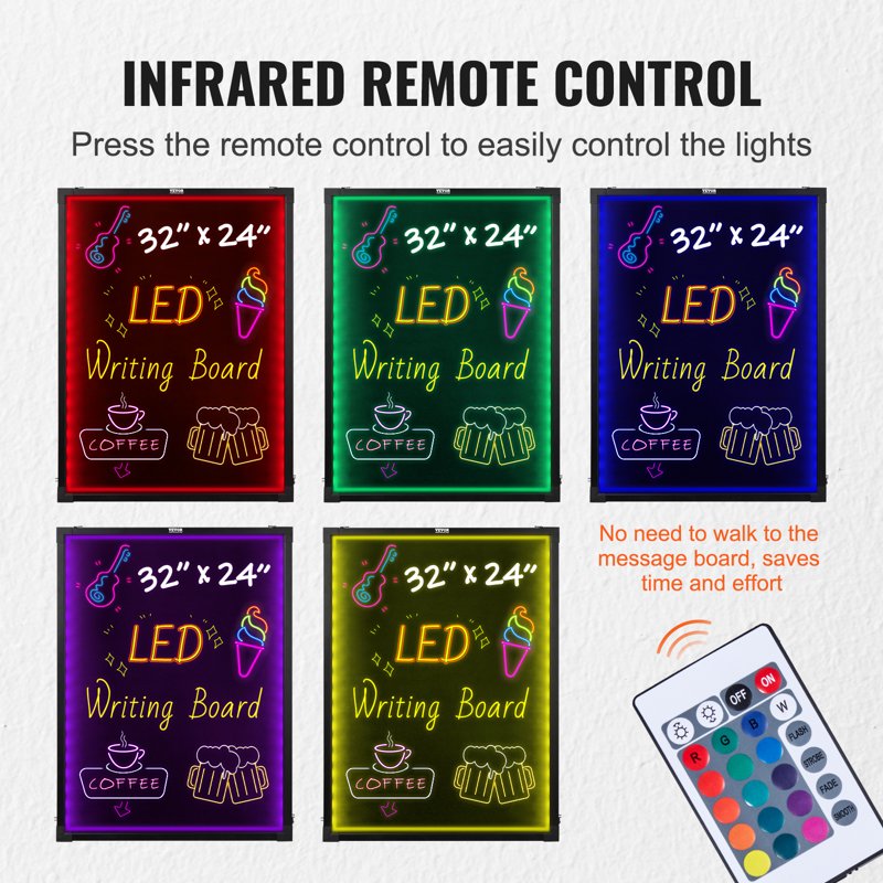 LED Message Writing Board 32x24 Inch Illuminated Erasable Chalkboard for Commercial & Home Use