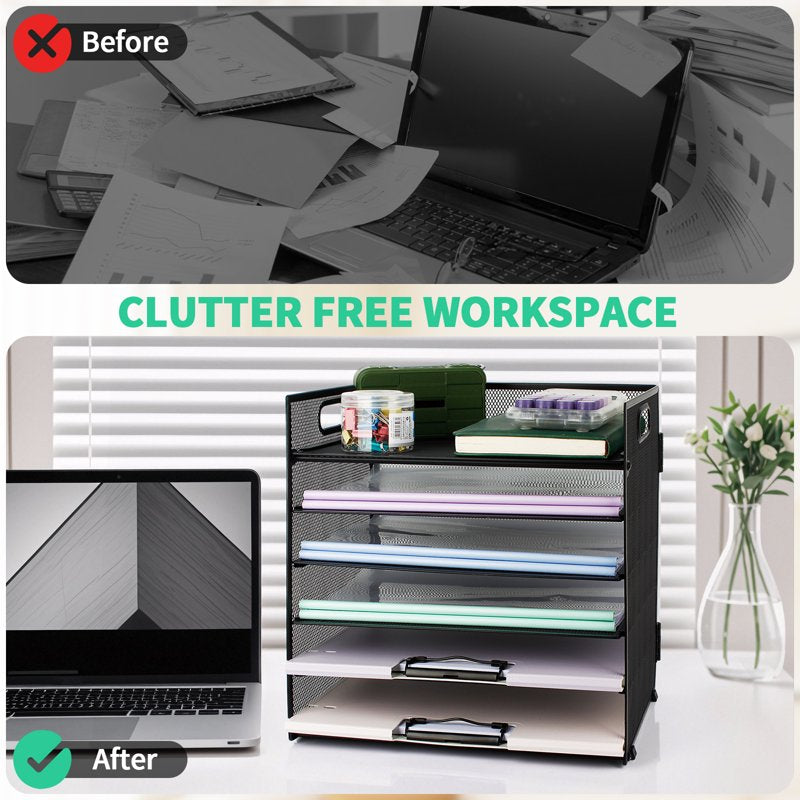 6-Tier Mesh Desk Organizer with Handles for Office & Home Storage