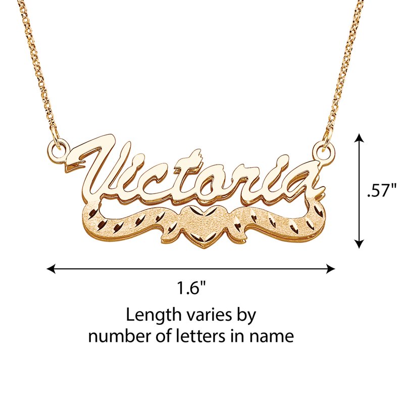 Personalized 3D Script Name Necklace with Diamond-Cut Heart Tail - 18 Inch Gold Plated