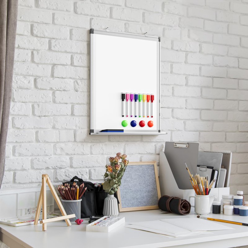 Magnetic Whiteboard with Eraser and Magnets - 16x12 Inches Small Wall Dry Erase Board
