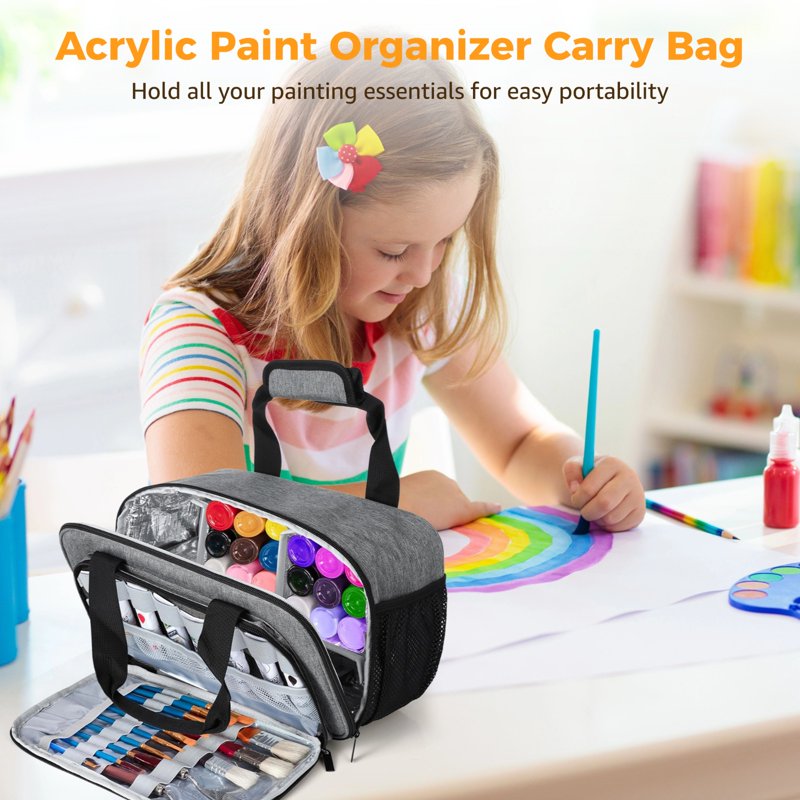 Large Acrylic Paint Organizer Bag with Detachable Aluminum Foil Divider for 54 Bottles