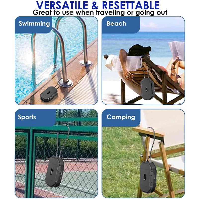 Portable Waterproof Lock Box with 4-Digit Combination and Removable Steel Cable