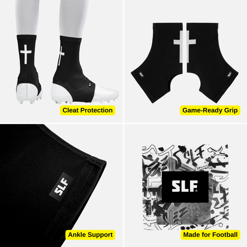 Football Spats with Ankle Support and Turf Prevention - Black & White