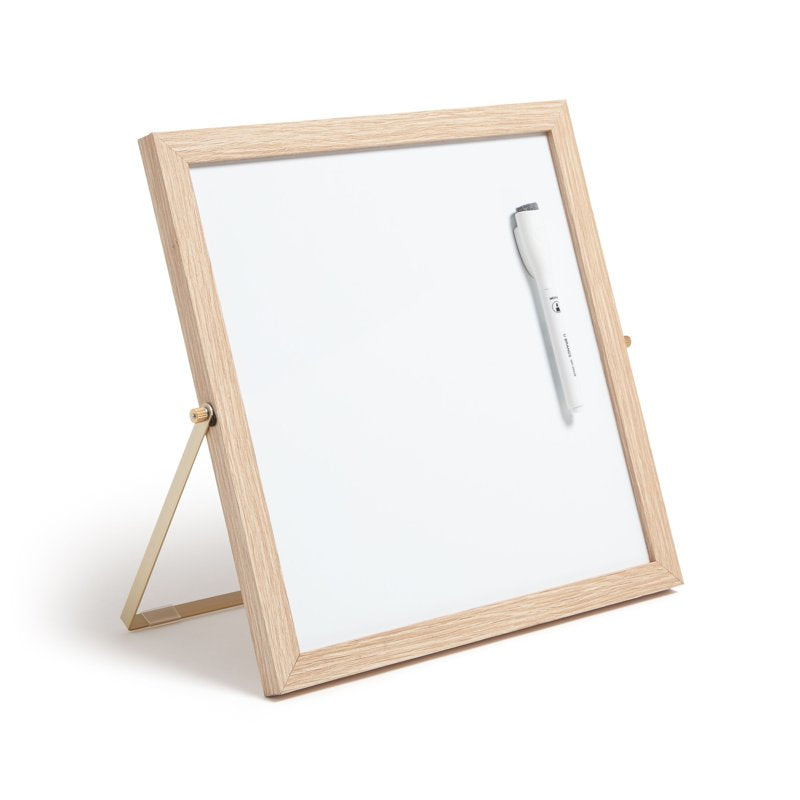 12x12 Magnetic Whiteboard with Wood-Style Frame and Marker - Dry Erase Easel for Office & Home