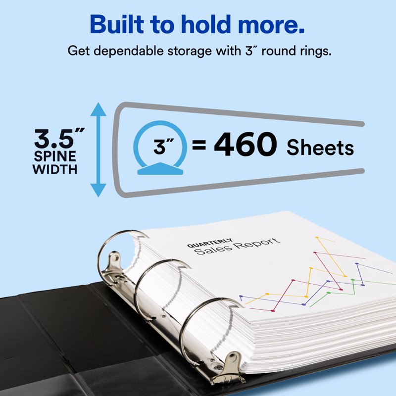3-Inch Light Duty Binder with Label Holder, Blue, 460 Sheet Capacity
