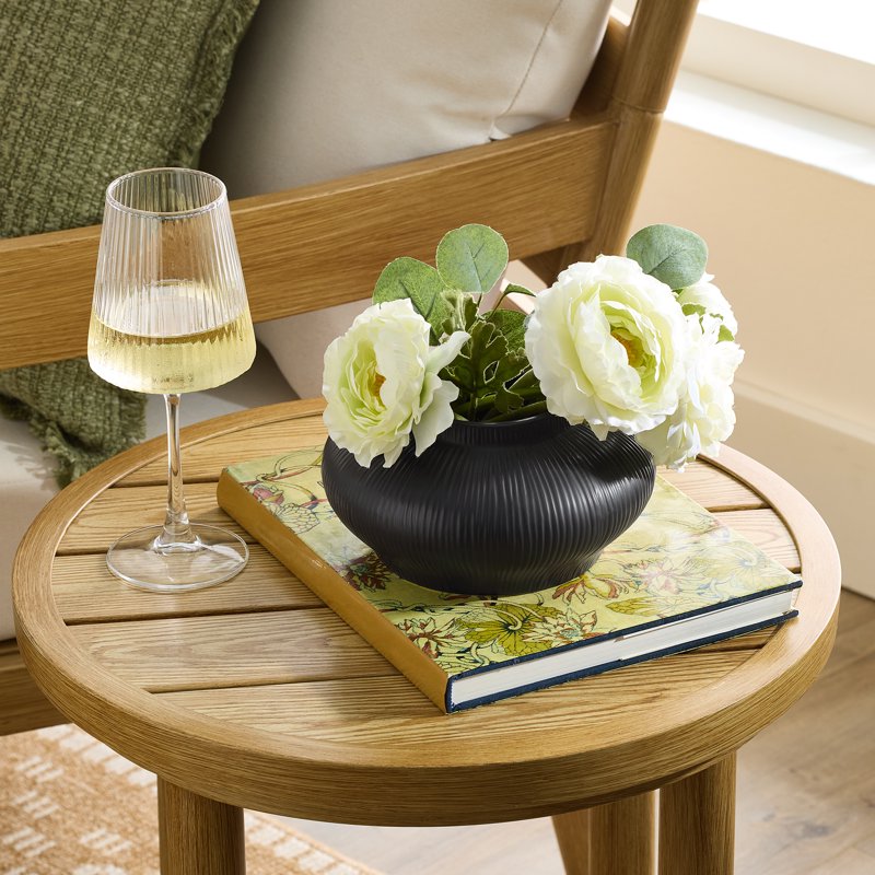 Black Ribbed Ceramic Decorative Vase - Modern Small Tabletop Accent, 4 inches