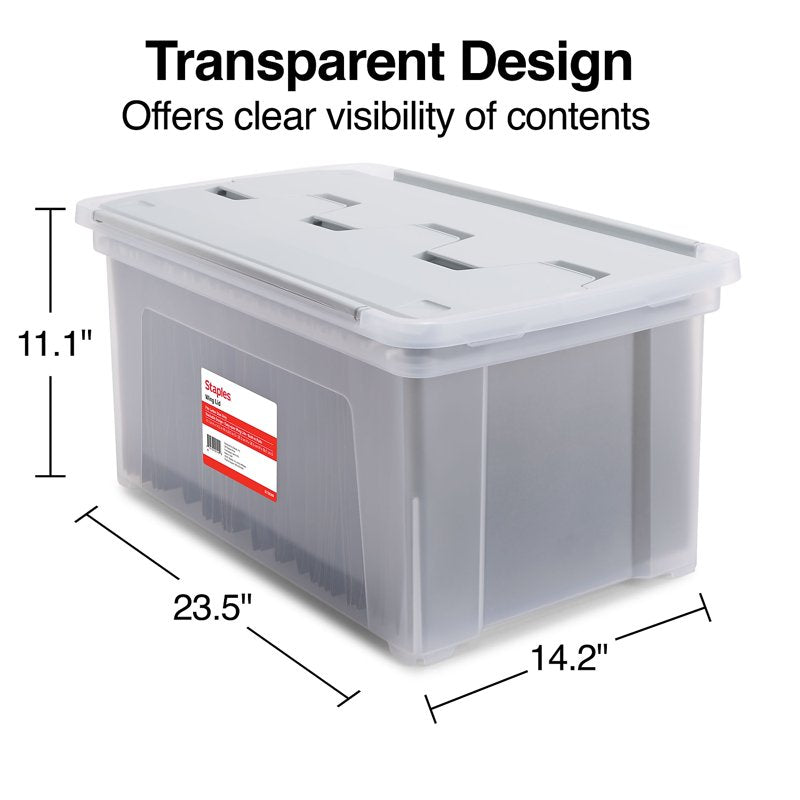 Letter Size Clear File Storage Box with Wing Lid - Stackable Plastic Organizer