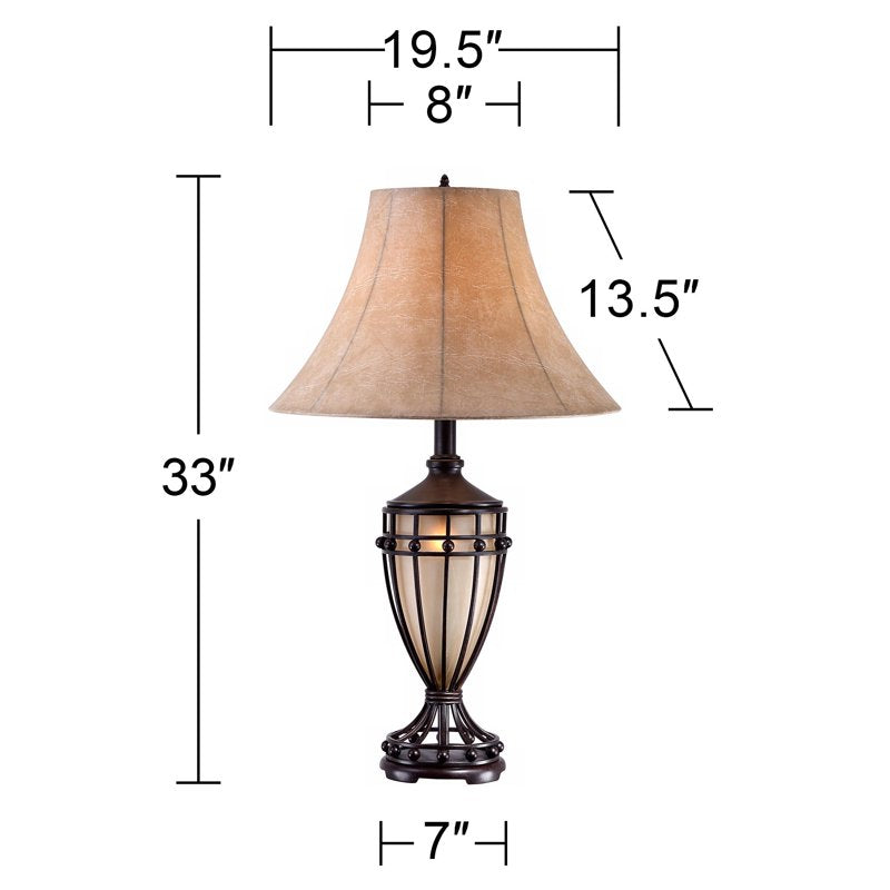 Set of 2 Traditional 33-Inch Table Lamps with Nightlight - Beige Fabric Shades