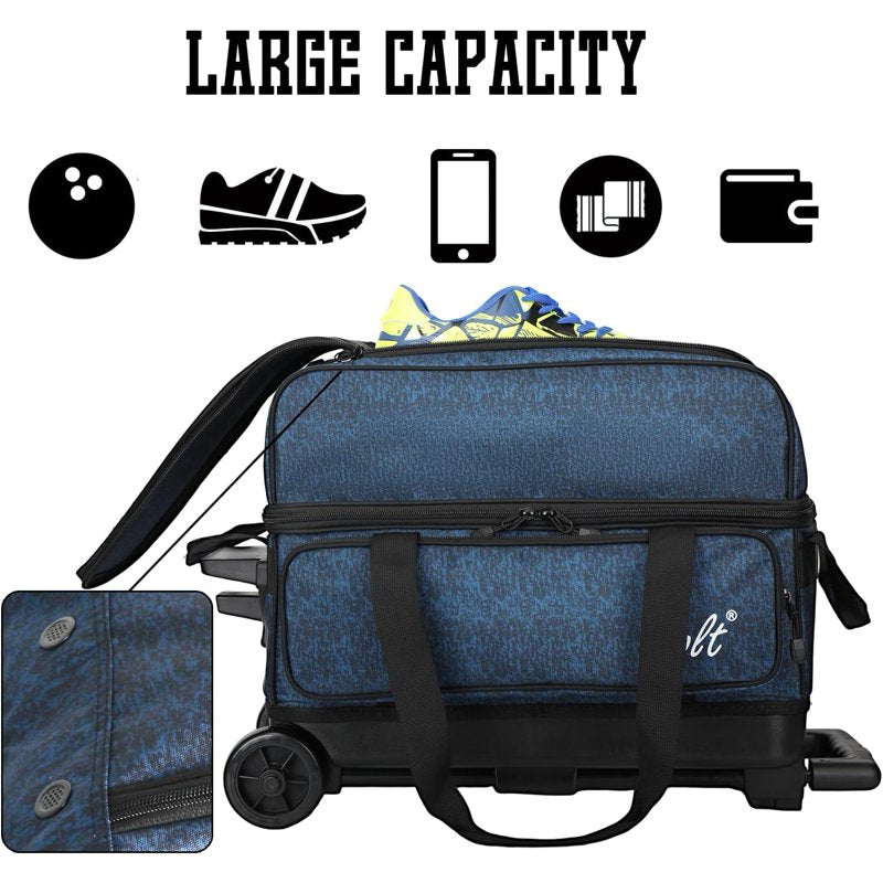 HealthBlue Double Roller Bowling Bag with 2 Balls & Retractable Handle - 21"