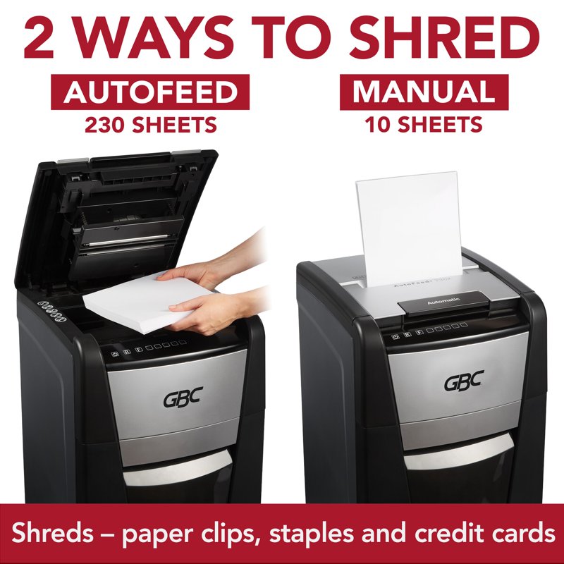 Office Shredder 230 Sheets Cross-Cut AutoFeed Commercial Paper Shredder