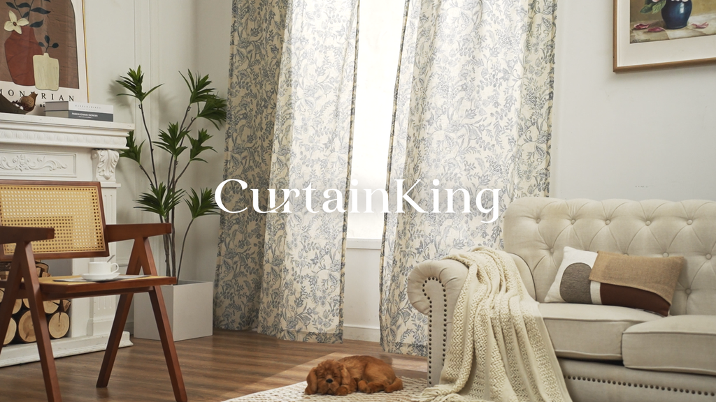 Farmhouse Floral Linen Curtains - Light Filtering Back Tab Window Drapes