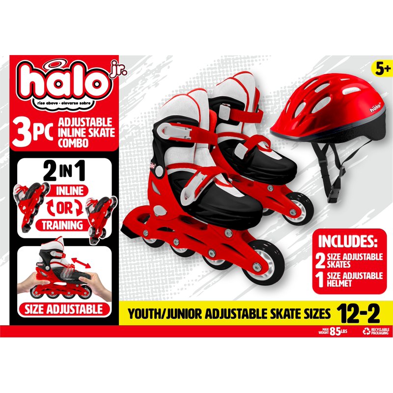 Adjustable Inline Skates and Helmet Set for Youth 12-2 - Red & Teal
