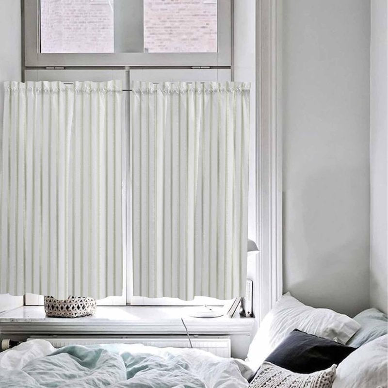 Sage Green Striped Window Curtain Set - Farmhouse Style, 2 Panels, Multiple Sizes