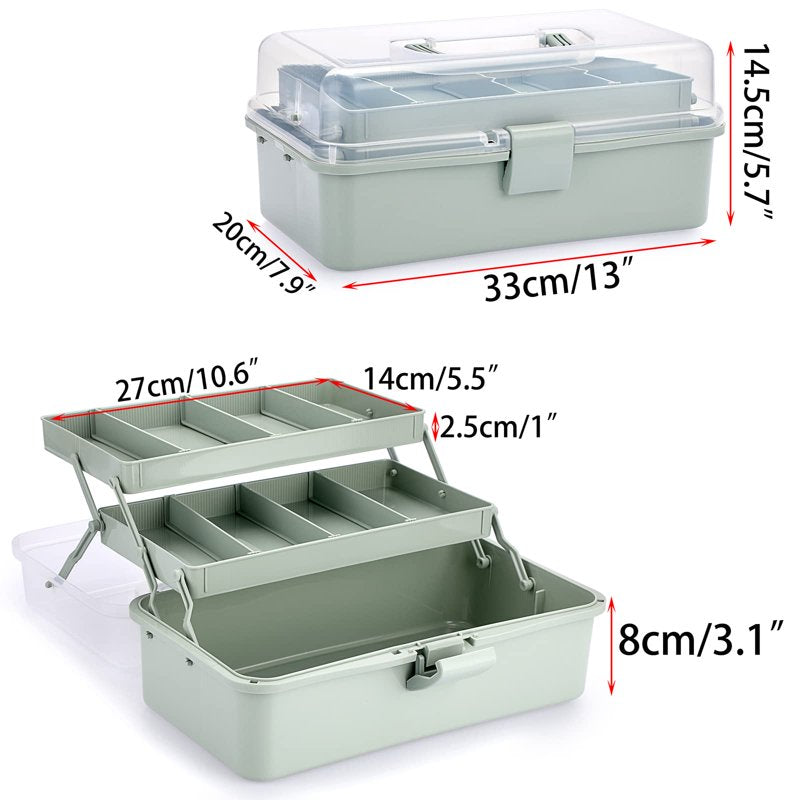3-Layer Plastic Storage Box with Adjustable Compartments & Handle - Craft Organizer, Medicine, Sewing, Multipurpose