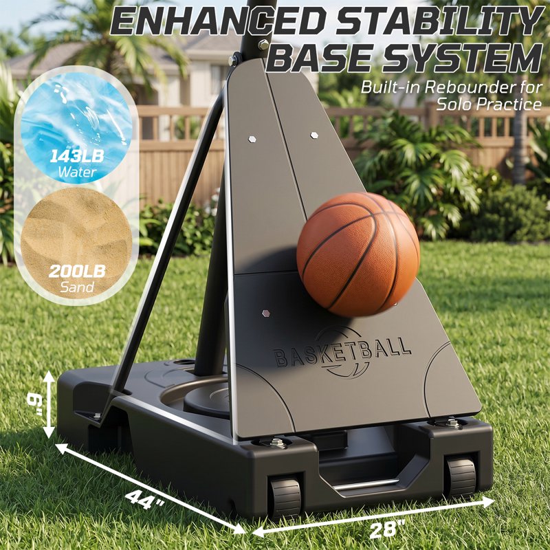Portable Adjustable Basketball Hoop with 44-Inch Backboard for Outdoor & Indoor Play