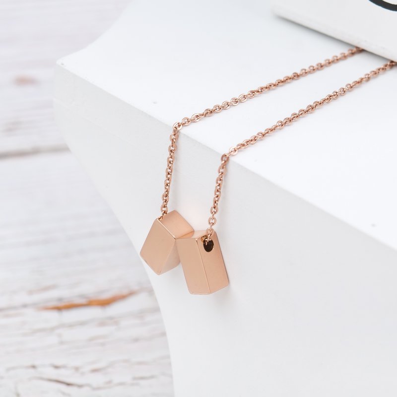 Rose Gold Cube Necklace Gift for Mom - Mothers Day Birthday Jewelry Set