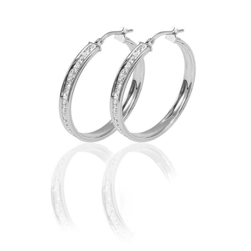 Sterling Silver Crystal Hoop Earrings - Rhodium Plated Classic Jewelry for Youth to Adults