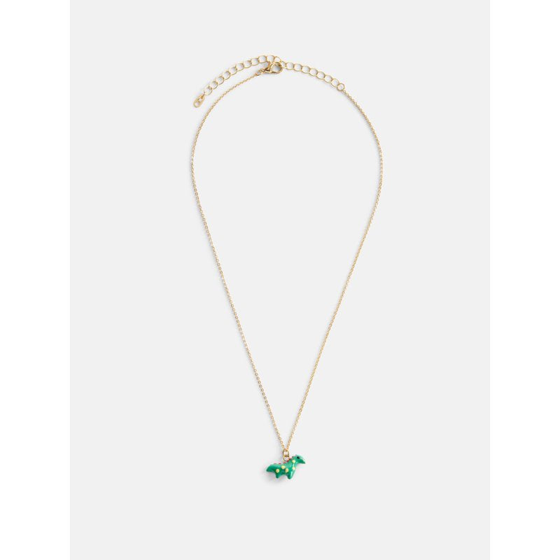 Women's Dinosaur Pendant Necklace - Goldtone 16 Inch Chain + 3 Inch Extender