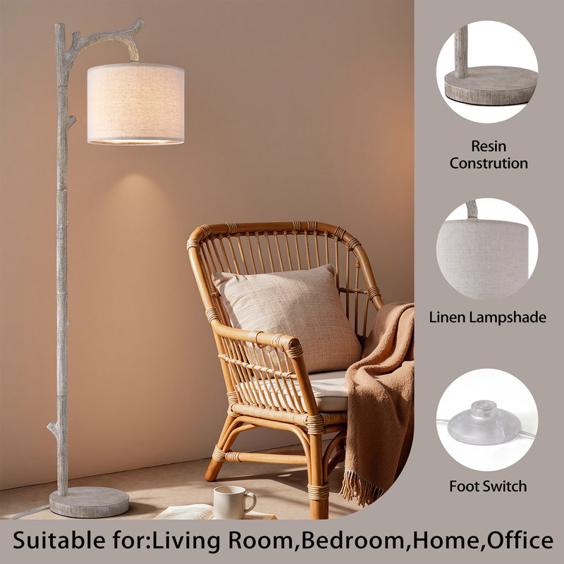 Retro Farmhouse Tree Trunk Floor Lamp with Foot Switch - 61.5 Inch Standing Light for Living Room & Bedroom