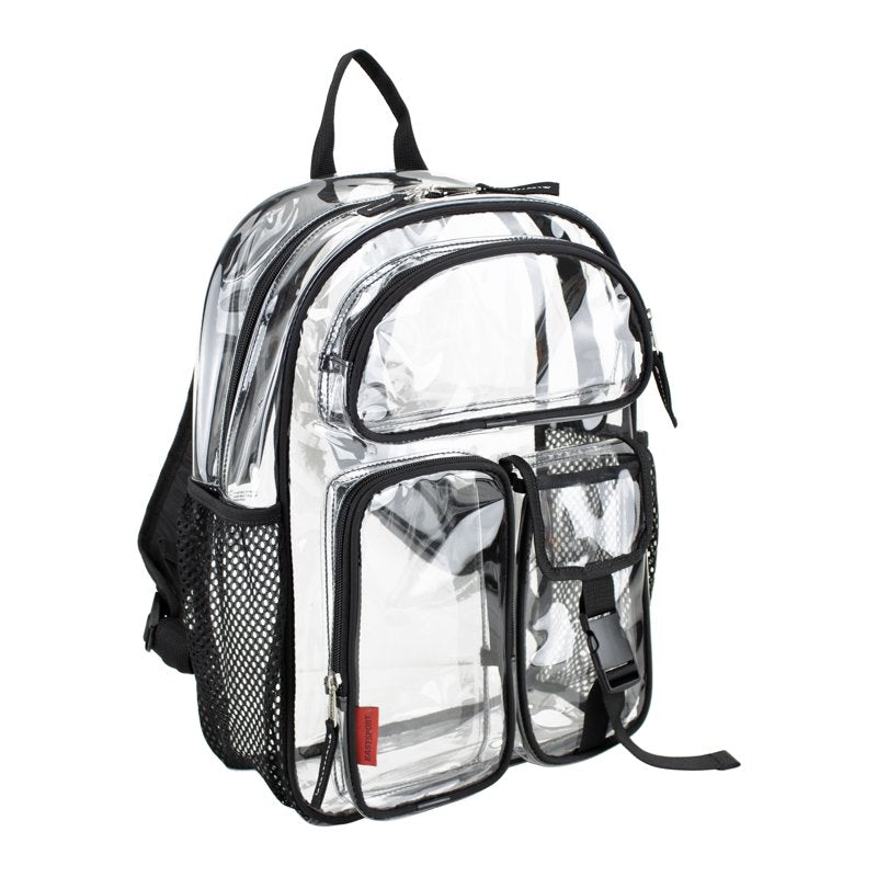 Unisex 16-Inch Clear Cargo Backpack with Multiple Pockets and Water Bottle Sleeves