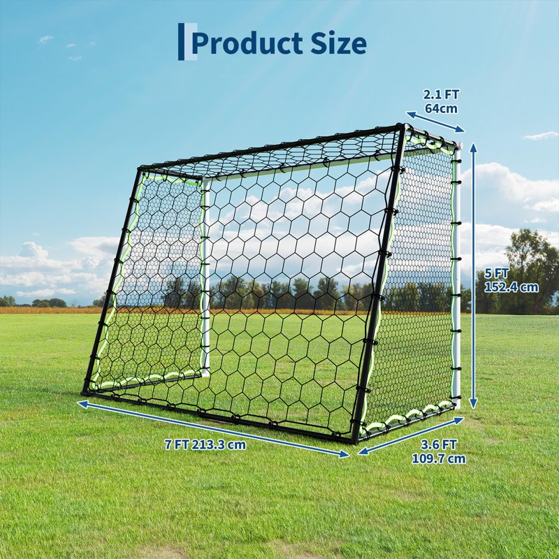 GOGRANT 3-in-1 Soccer Rebounder Net 7x5ft - White & Black, Ultra-Responsive, Steel Frame