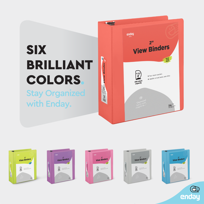 2 Inch Binder with 3 Rings and Pockets - Multi-Color Office & School Organization