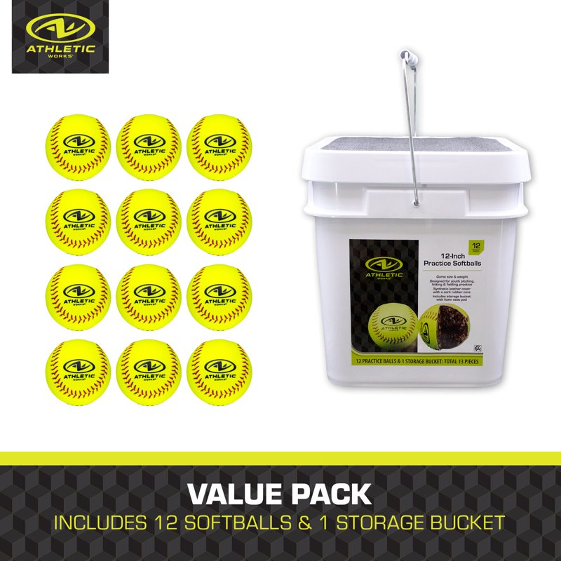 Youth Softball Set of 12 Softballs in Bucket - Fastpitch Training Equipment
