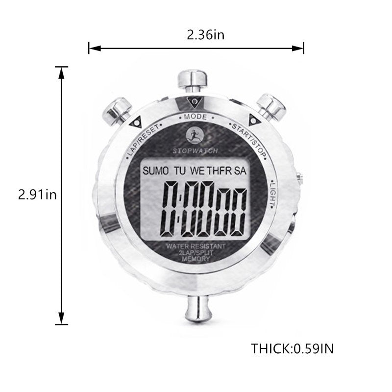 Waterproof Metal Stopwatch with Backlight, 2 Lap Timer for Sports & Competitions