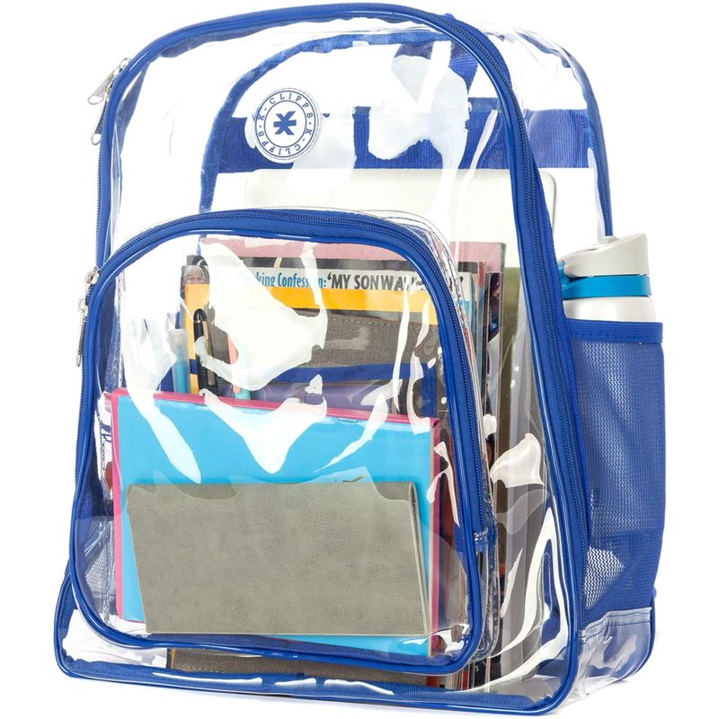 Heavy Duty Clear PVC Backpack Security Bag for Work & School - Royal Blue