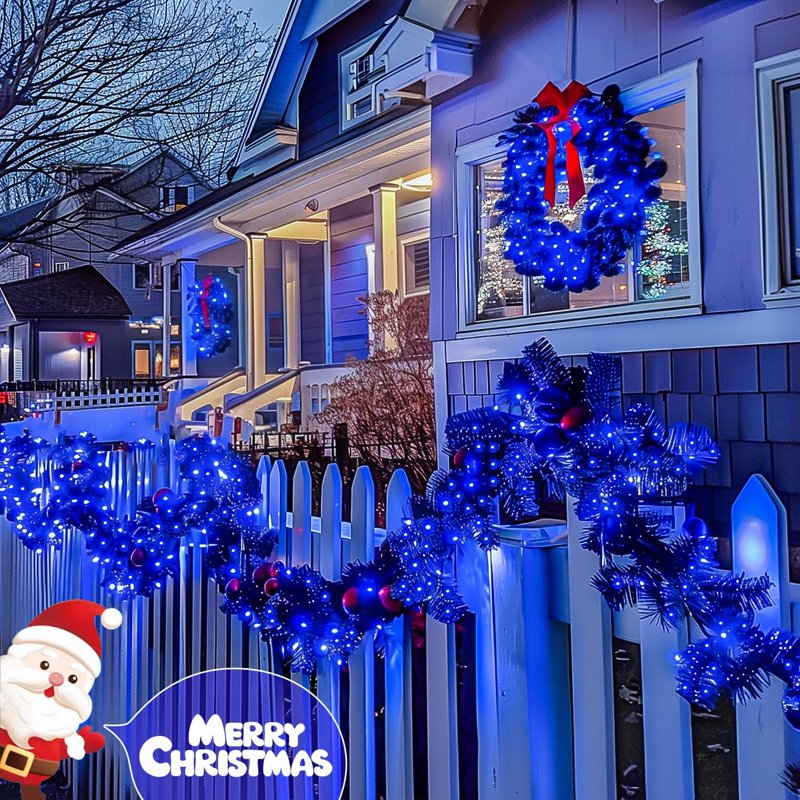 Blue Solar Christmas String Lights with 8 Modes Outdoor Waterproof 400 LED 151FT