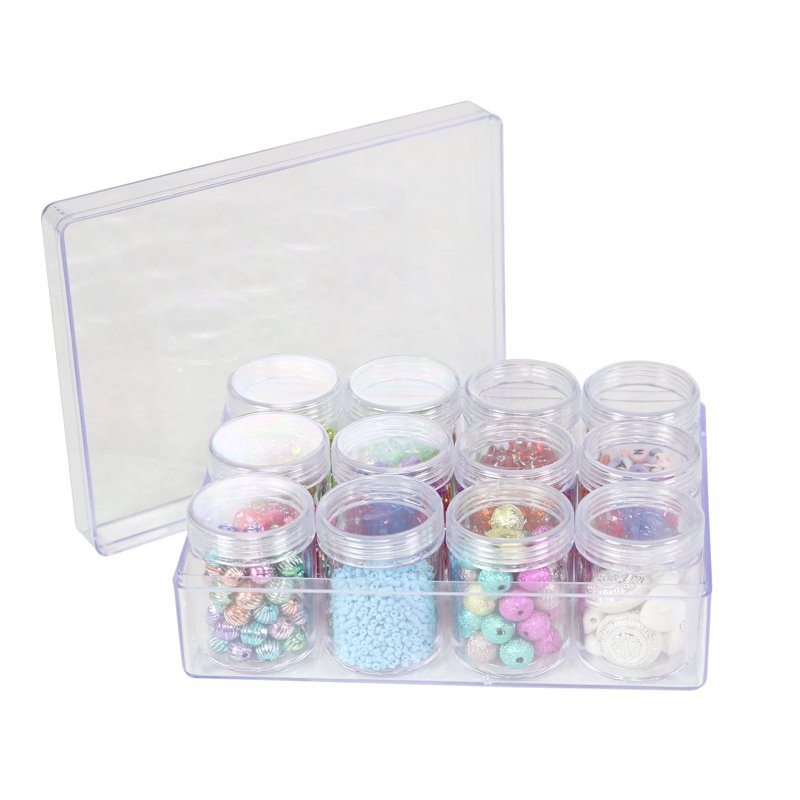 12-Unit Clear Plastic Beading Storage Box with Removable Jars