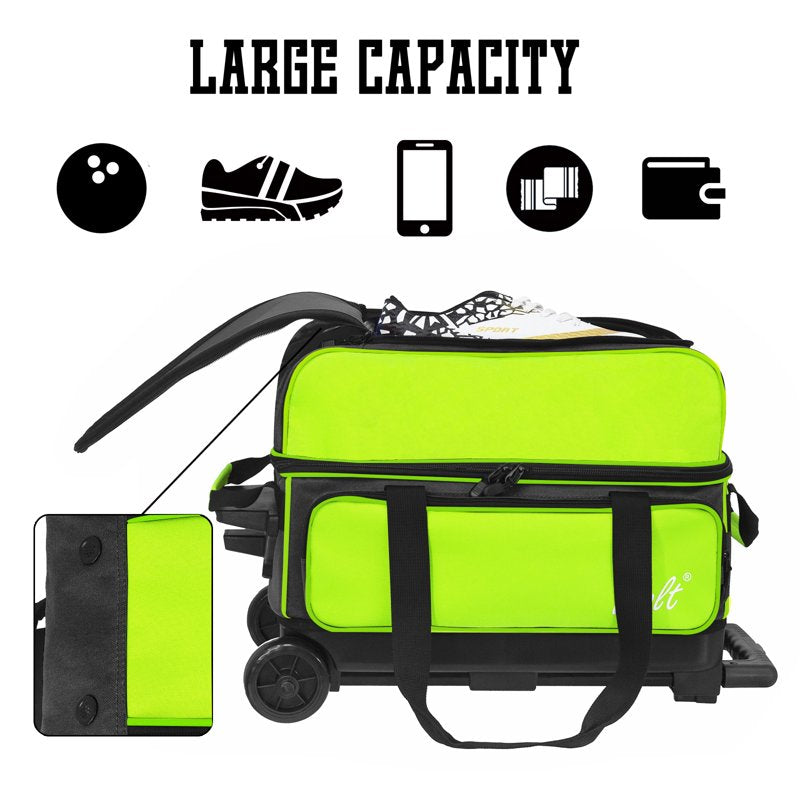 WOLT Lemongreen Lemogreen Double Roller Bowling Bag for 2 Balls - Retractable Handle 40"